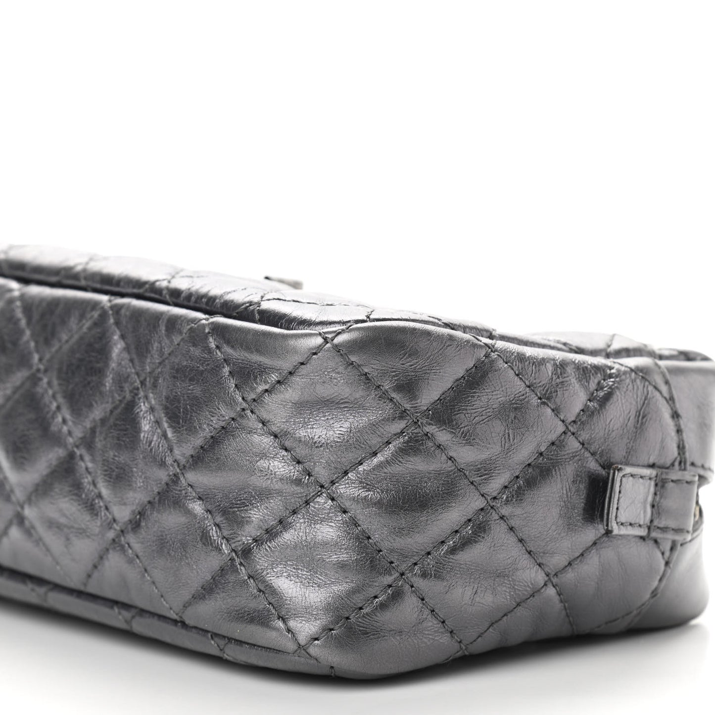 Metallic Aged Calfskin Quilted Medium Reissue Camera Case Dark Silver
