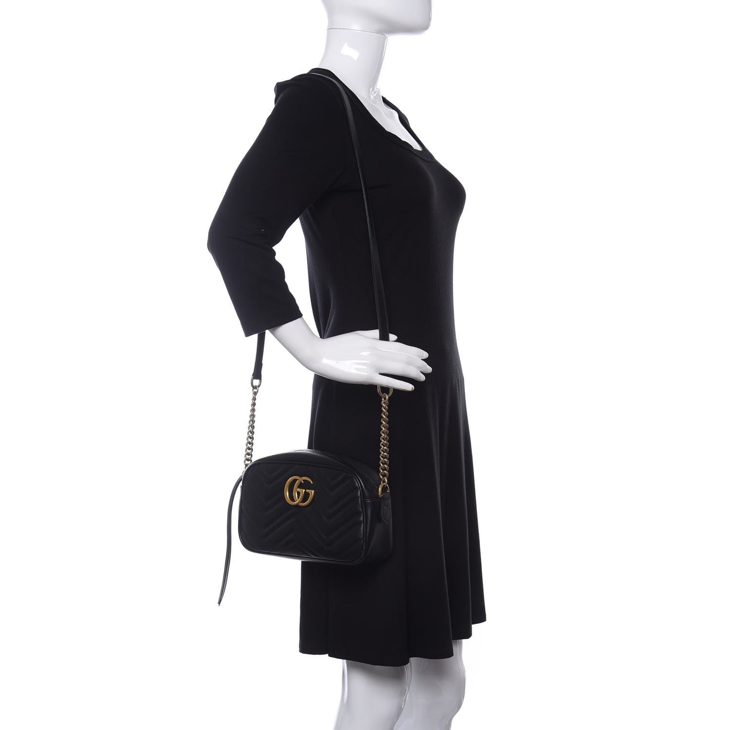Calfskin Matelasse Small GG Marmont Chain Shoulder Bag Black