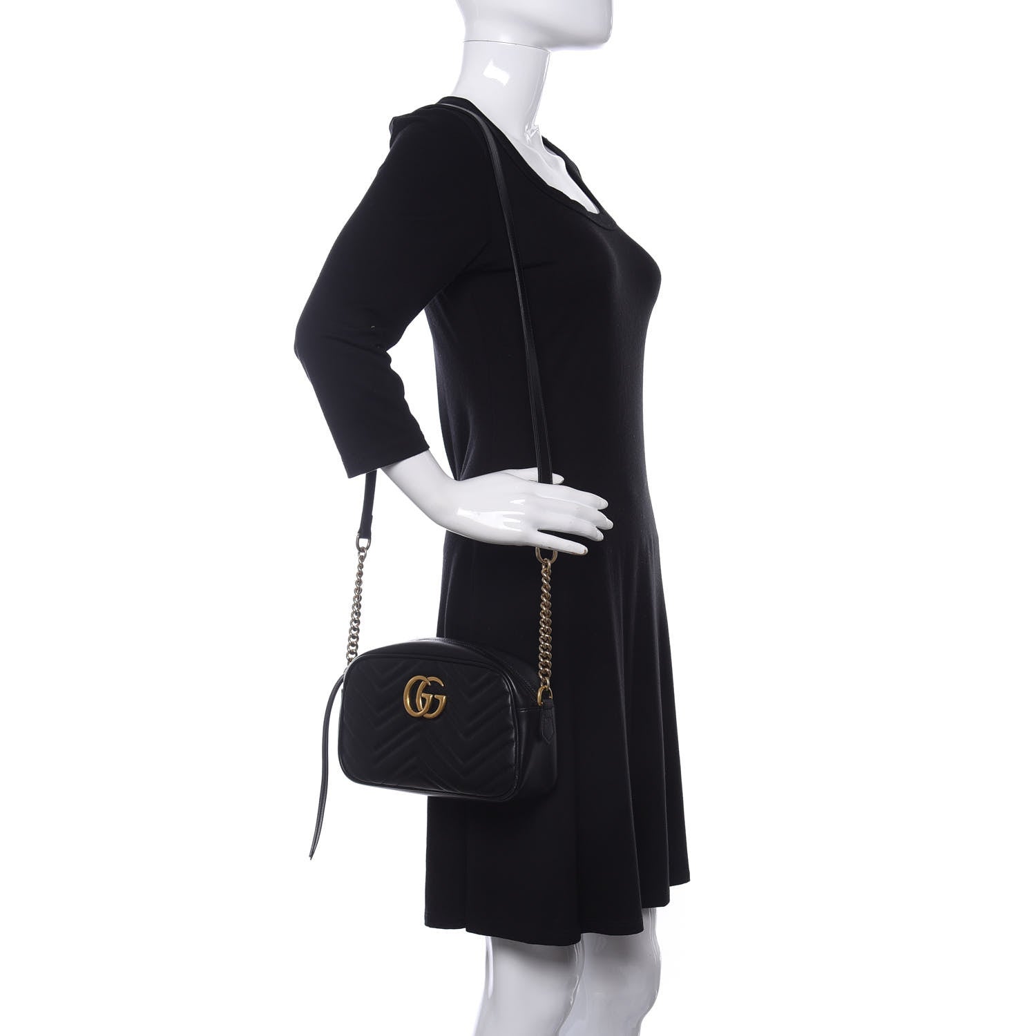 Gucci Calfskin Matelasse Small GG Marmont Chain Shoulder Bag Black 2 of 10