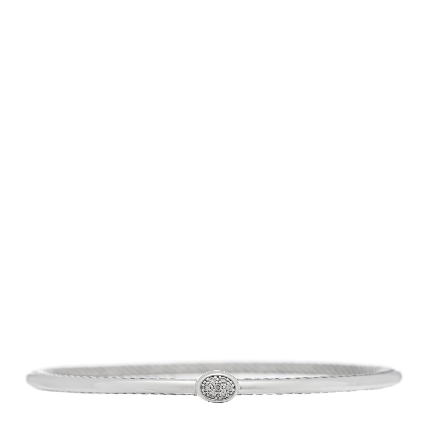 David Yurman Sterling Silver Diamond 3mm Oval Cable Bangle Bracelet 1 of 3