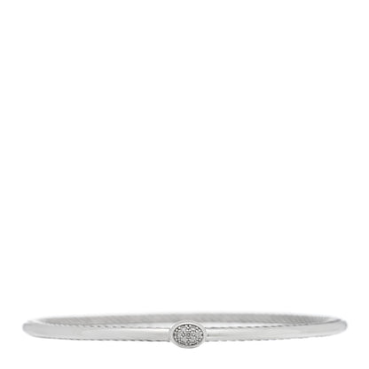 David Yurman Sterling Silver Diamond 3mm Oval Cable Bangle Bracelet 1 of 3