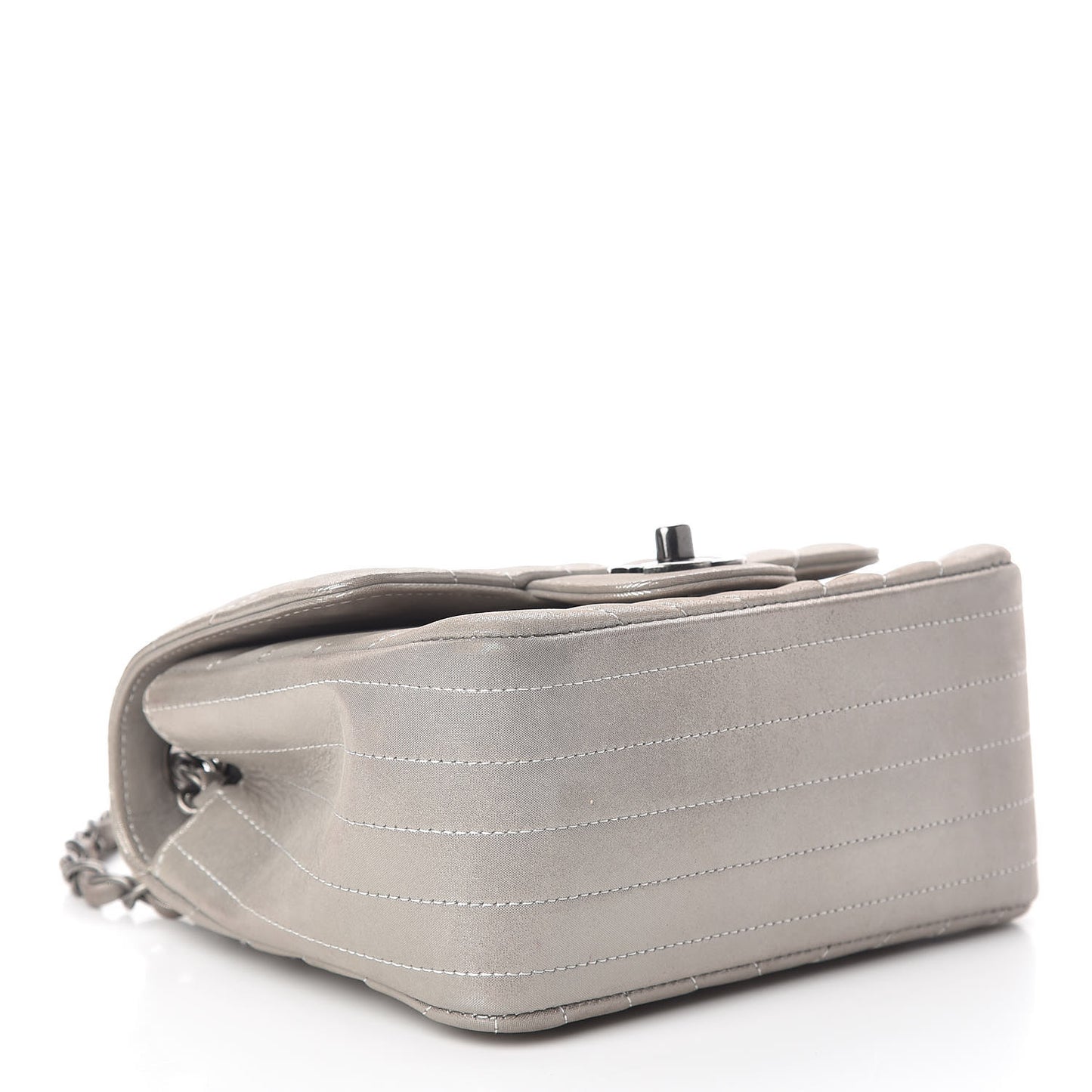 Iridescent Calfskin Chevron Quilted Mini Square Flap Silver