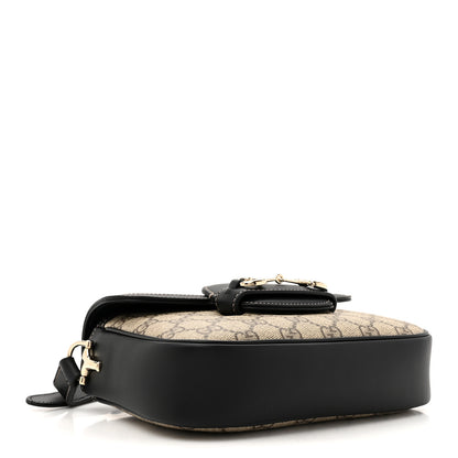 Gucci GG Supreme Monogram Horsebit 1955 Soft Small Shoulder Bag Beige Black 4 of 12