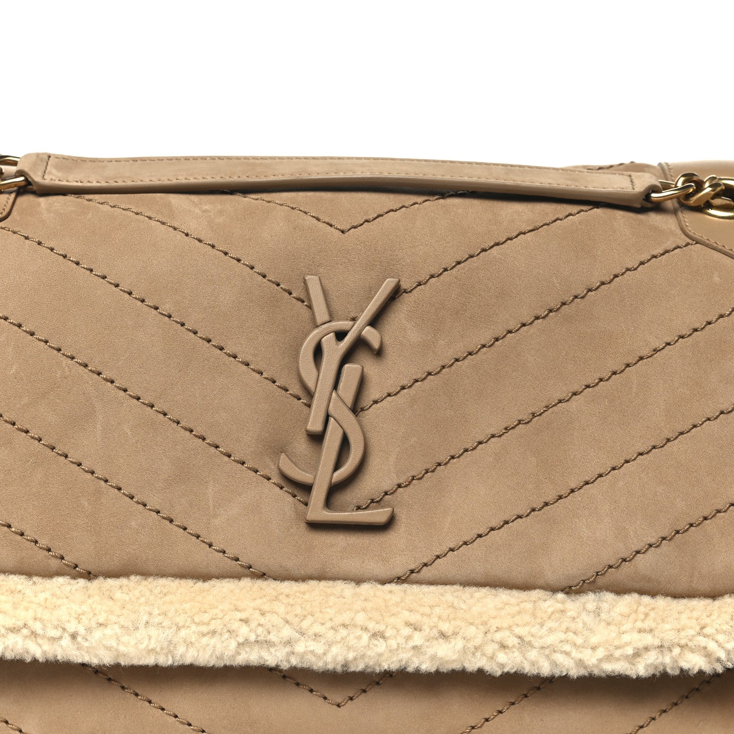 Saint Laurent Nubuck Shearling Monogram Medium Niki Chain Satchel Ivory Natural Tan 8 of 10