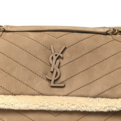 Saint Laurent Nubuck Shearling Monogram Medium Niki Chain Satchel Ivory Natural Tan 8 of 10