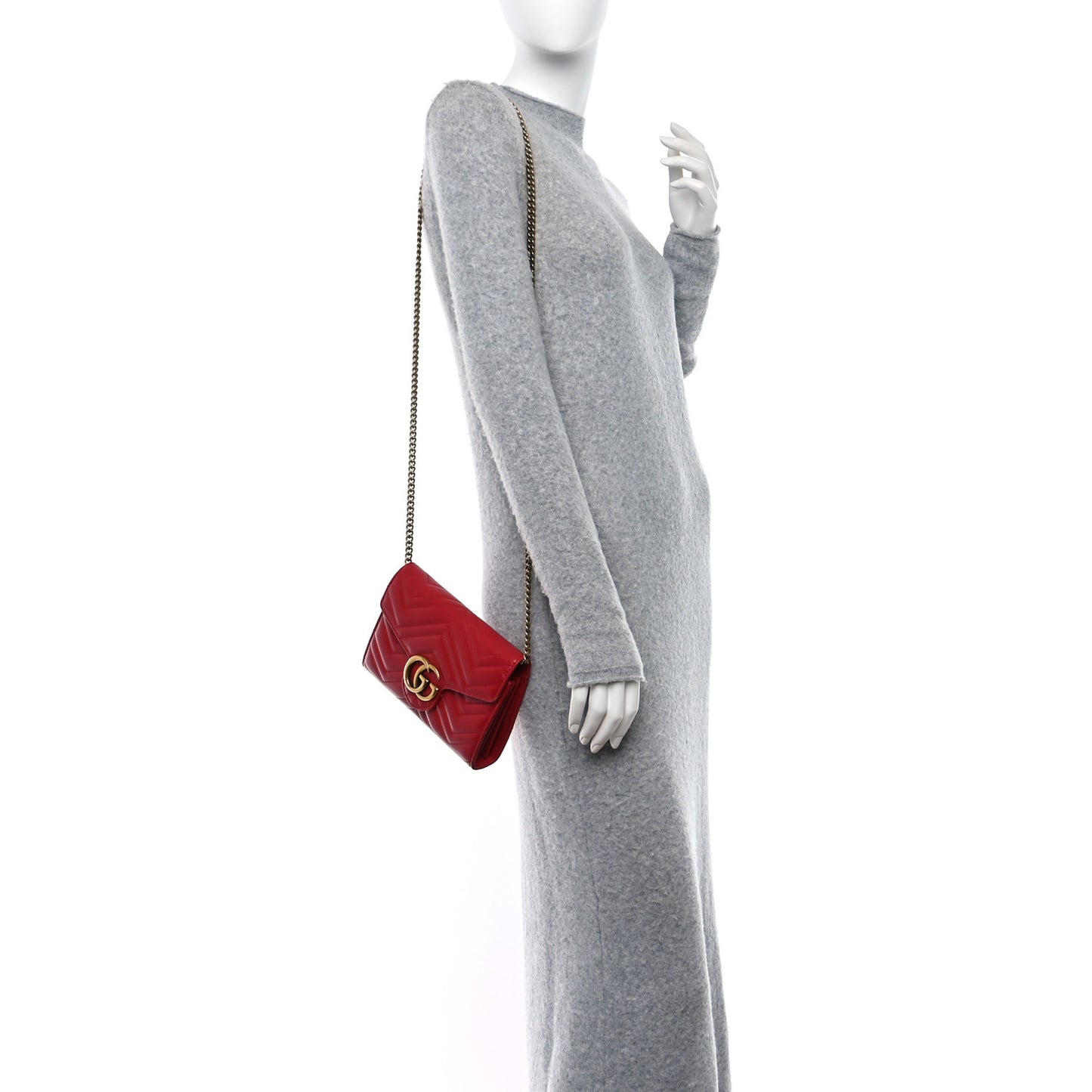 Calfskin Matelasse GG Marmont Chain Wallet Hibiscus Red
