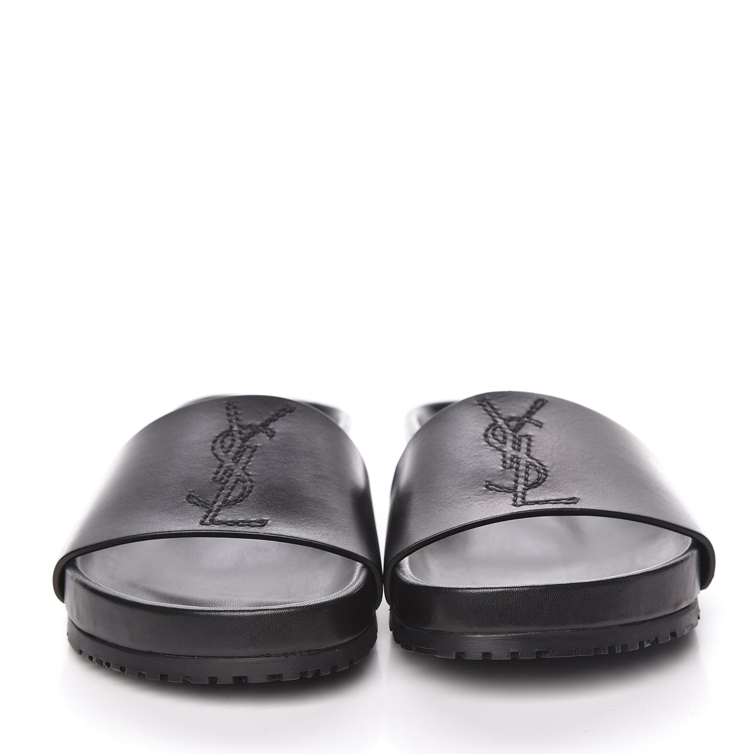 Saint Laurent Calfskin Monogram Joan Slide Sandals 36 Black 2 of 10