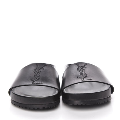 Saint Laurent Calfskin Monogram Joan Slide Sandals 36 Black 2 of 10