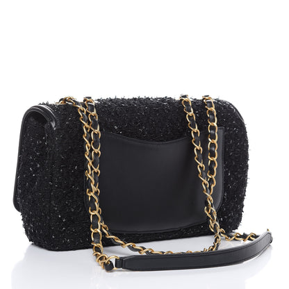 Chanel Tweed Calfskin Quilted Medium CC Filigree Flap Black 3 of 10