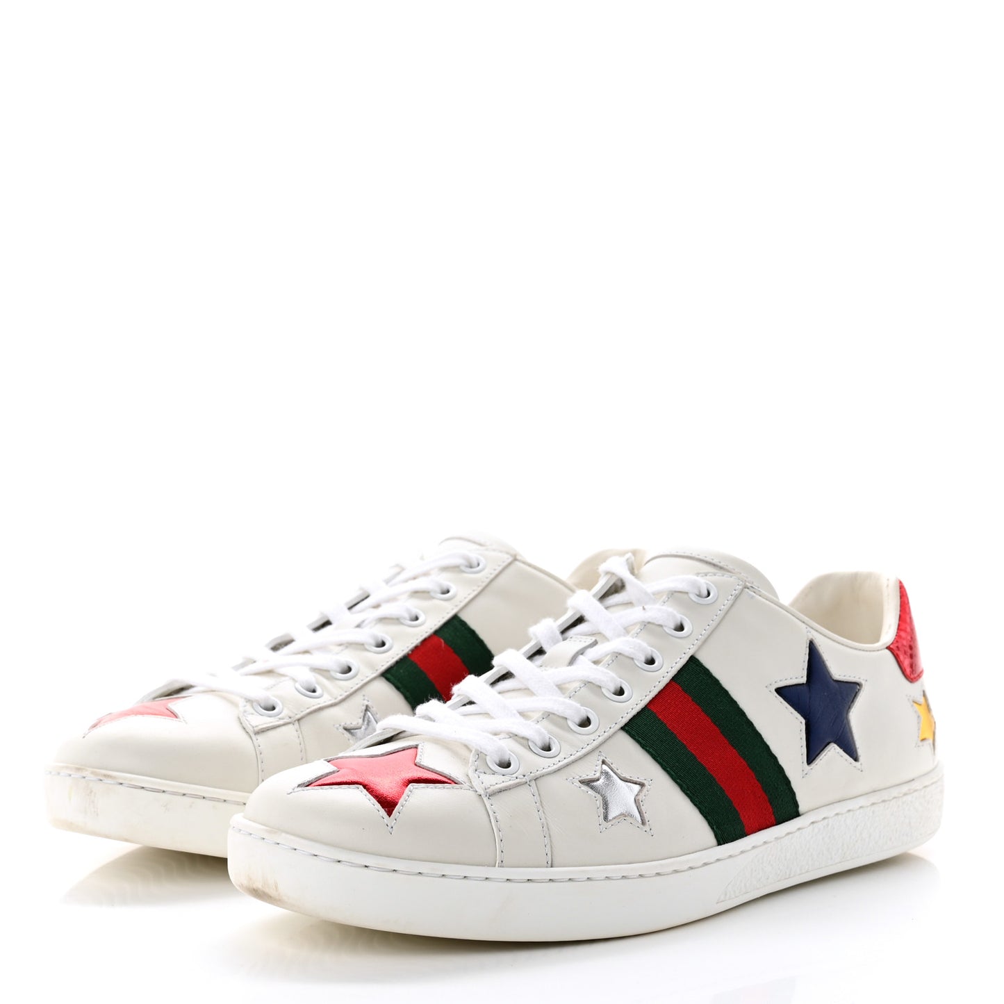 Calfskin Ayers Web Star Embroidered Womens Ace Sneakers 39 White Multi