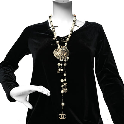 Chanel Pearl Crystal Shell Necklace Gold 2 of 5
