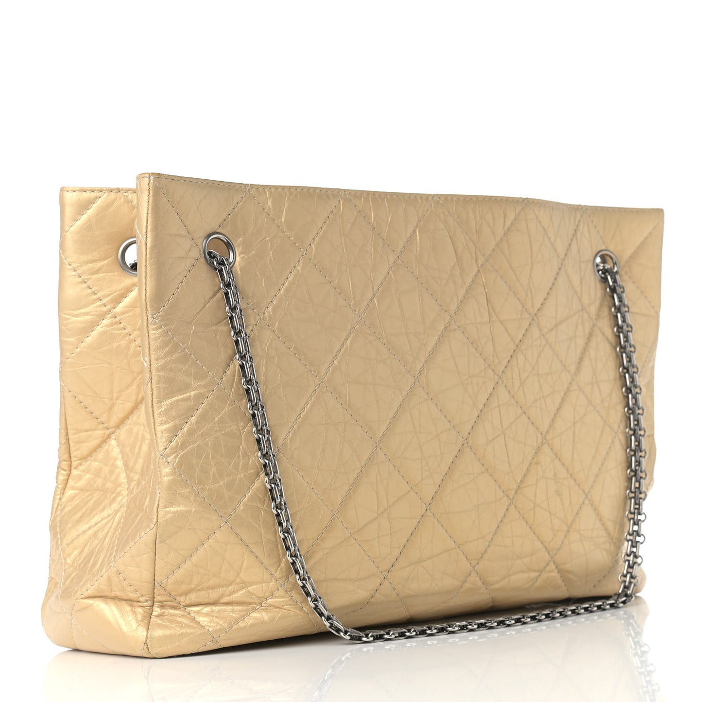 Metallic Aged Calfskin Quilted Reissue 2.55 Tote Light Gold