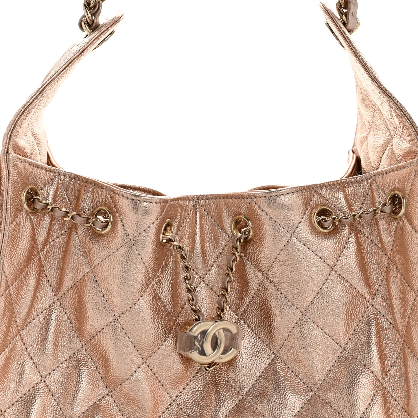 Metallic Caviar Quilted Small Chanel 25 Handbag Copper