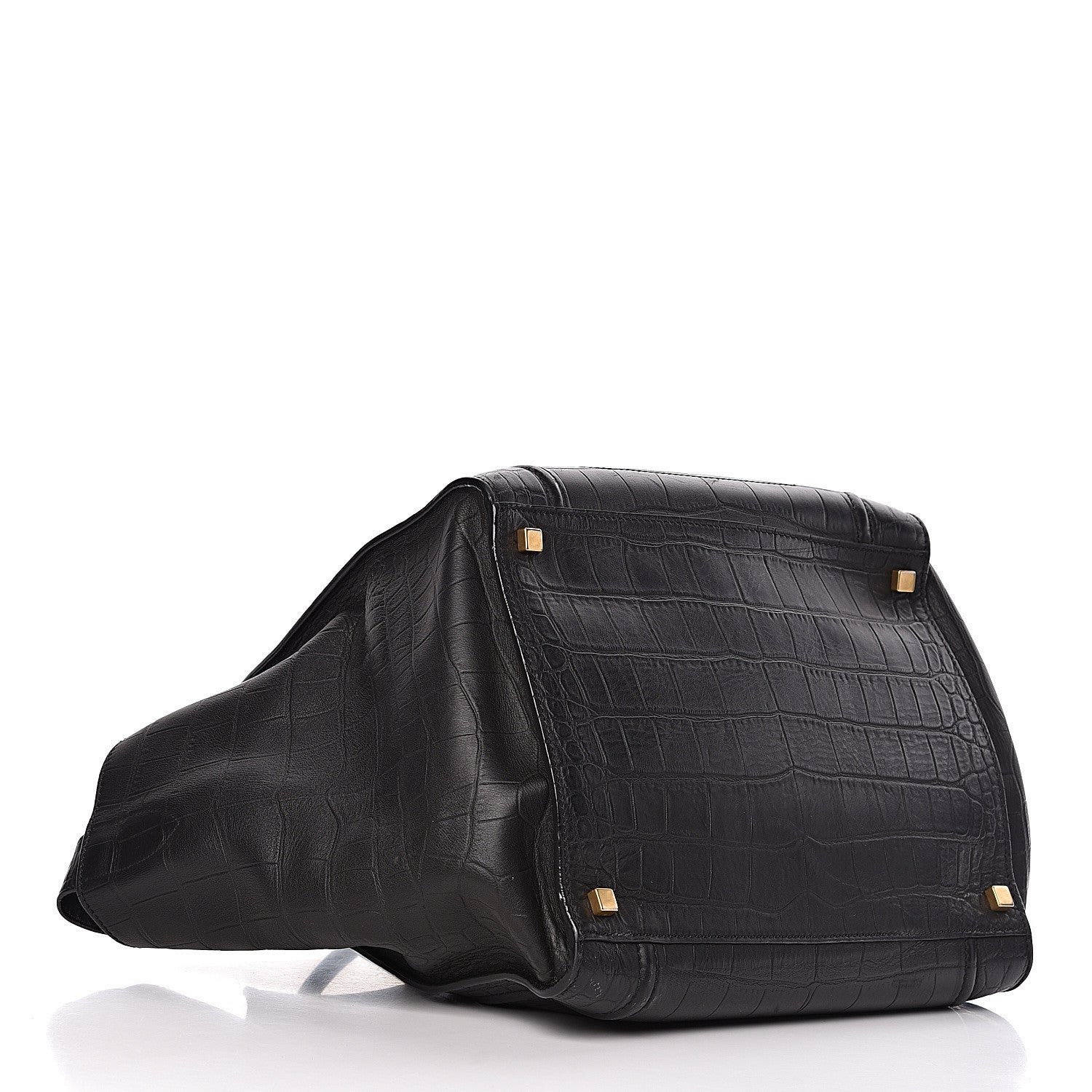Celine Crocodile Embossed Calfskin Medium Phantom Luggage Black 4 of 17