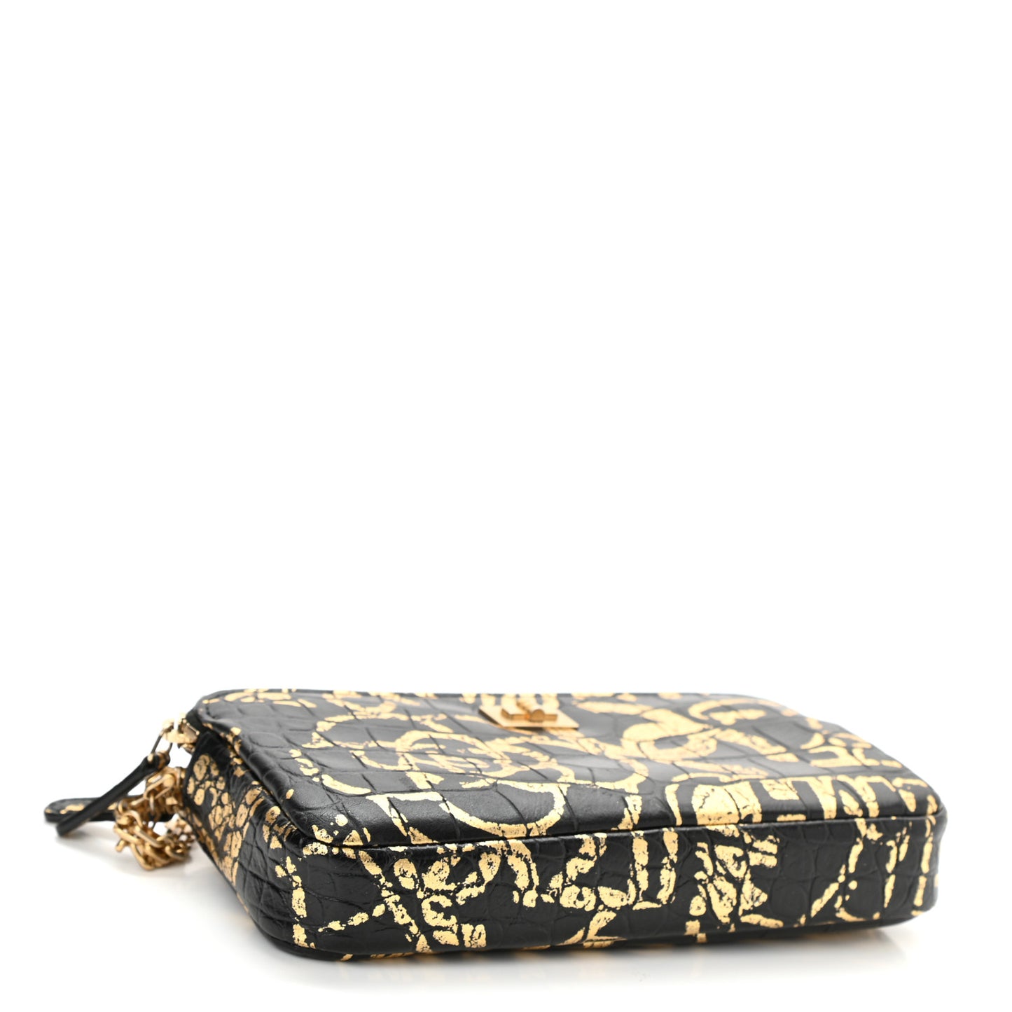 Calfskin Crocodile Embossed Graffiti 2.55 Cocodile Reissue Clutch With Chain Black Gold