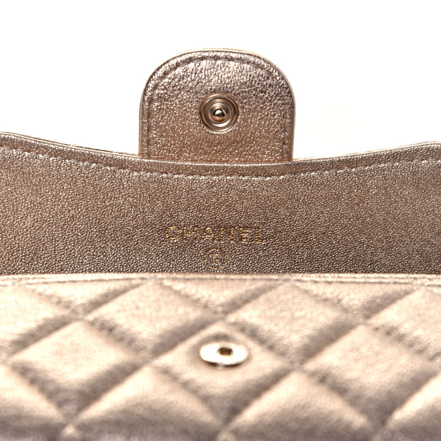 Metallic Lambskin Quilted Flap Card Holder Wallet Gold