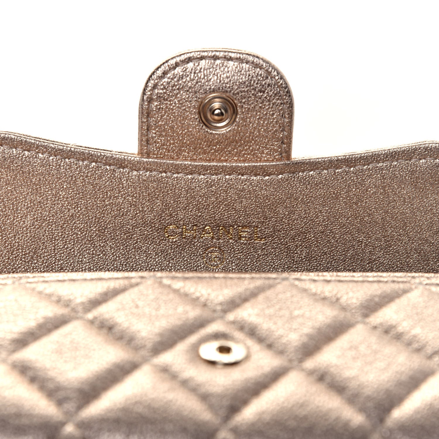 Chanel Metallic Lambskin Quilted Flap Card Holder Wallet Gold 6 of 8