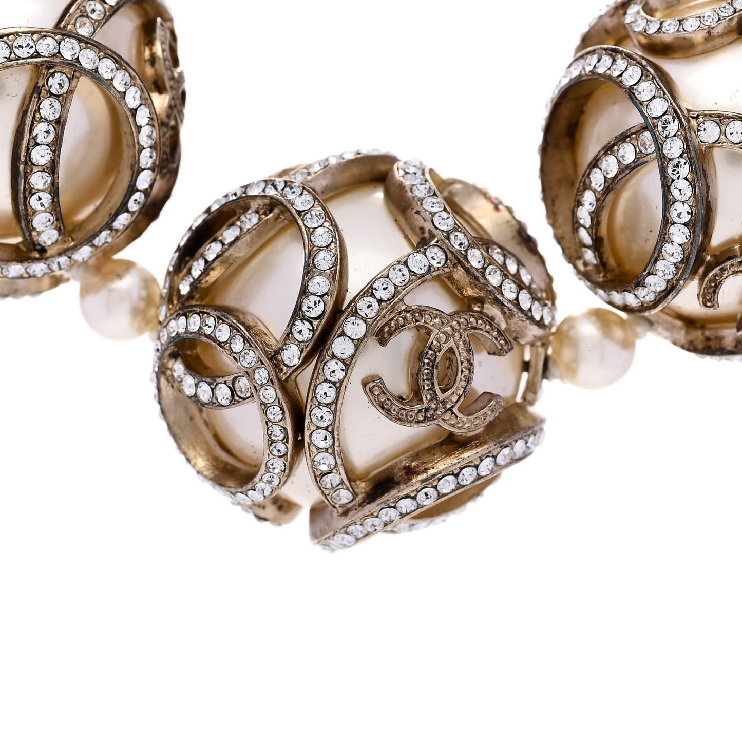 Pearl Crystal CC Short Necklace Gold Pearly White