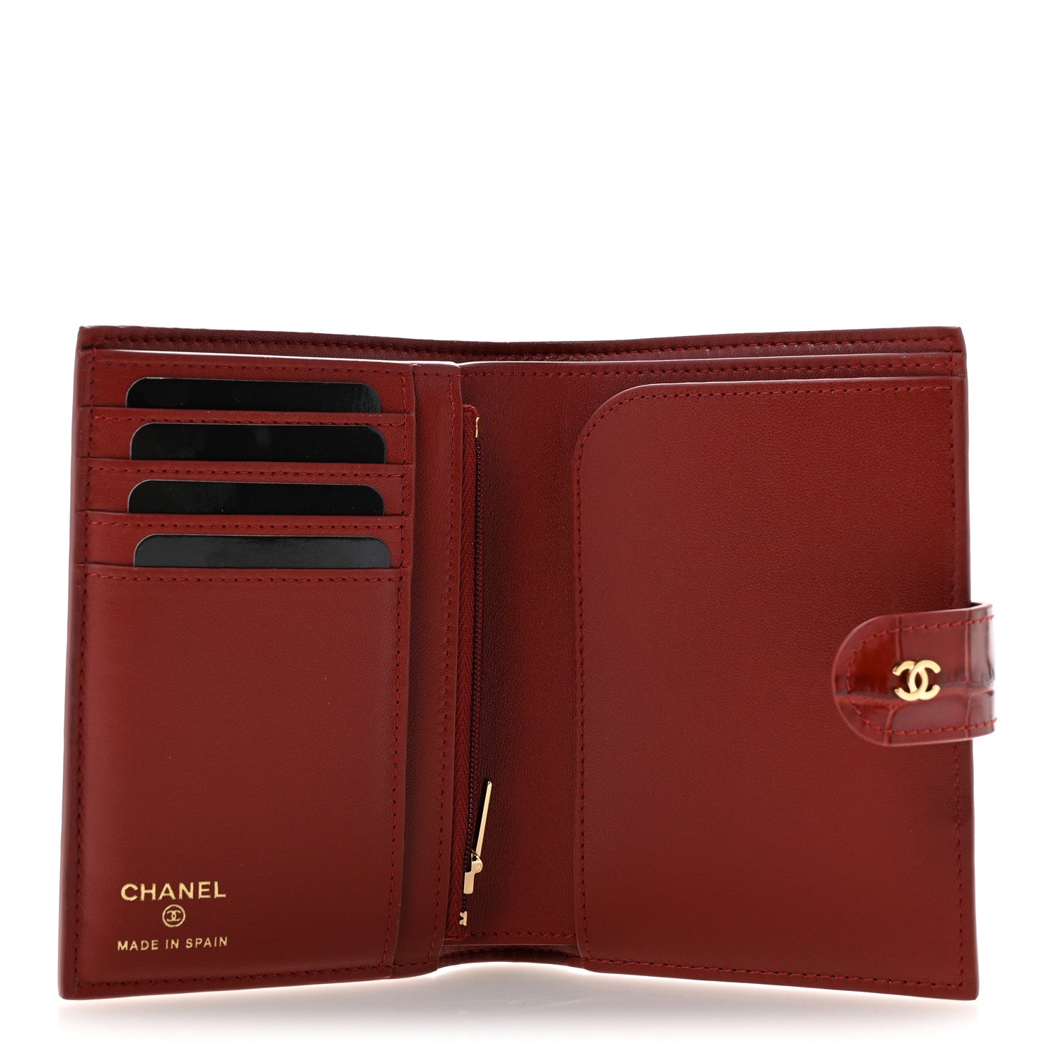Chanel Calfskin Crocodile Embossed Crococo Passport Holder Burgundy 5 of 8