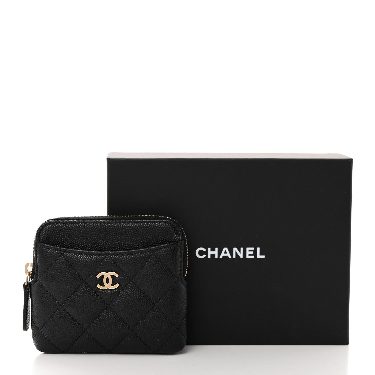 Caviar Quilted Zip Card Holder Wallet Black