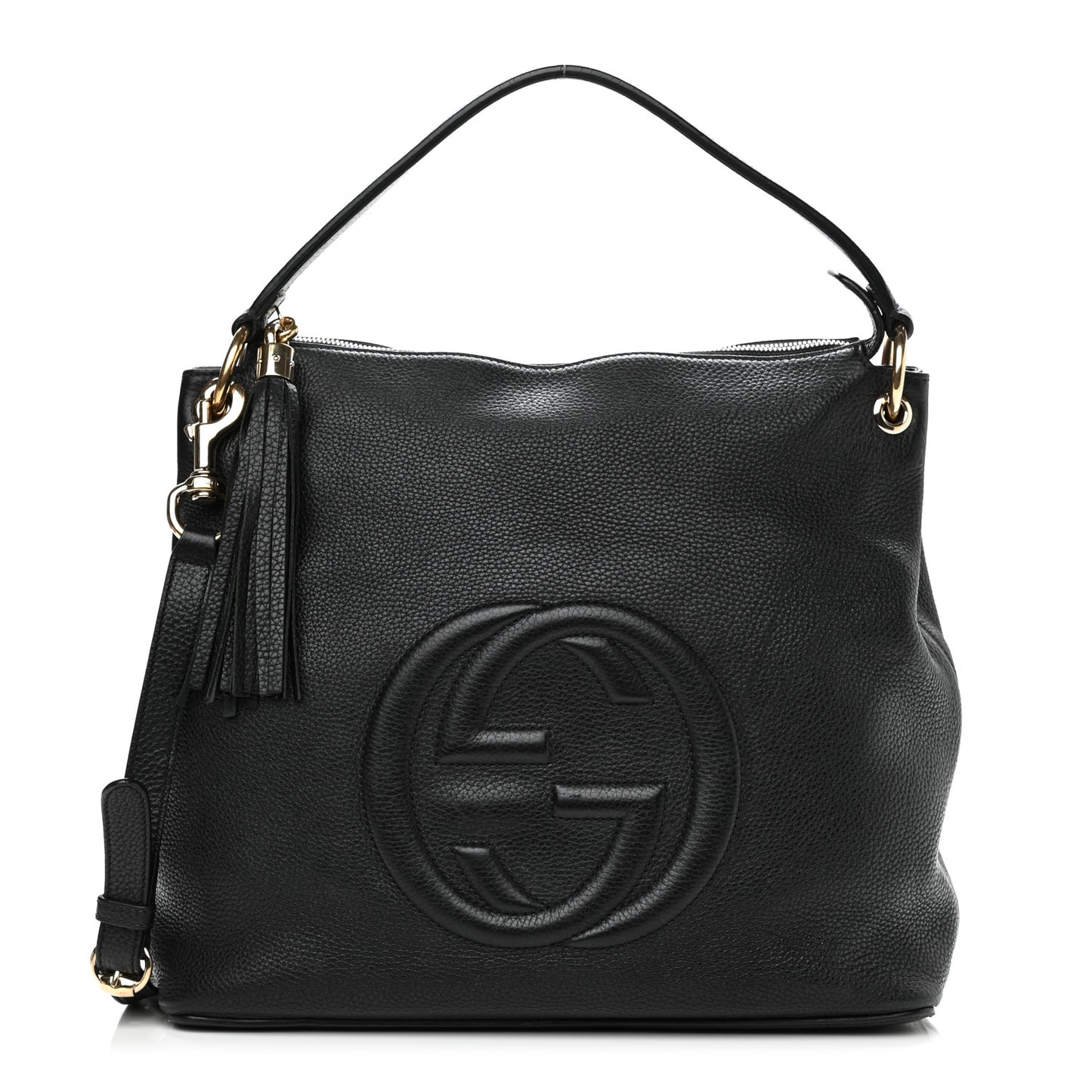 Pebbled Calfskin Large Soho Hobo Black
