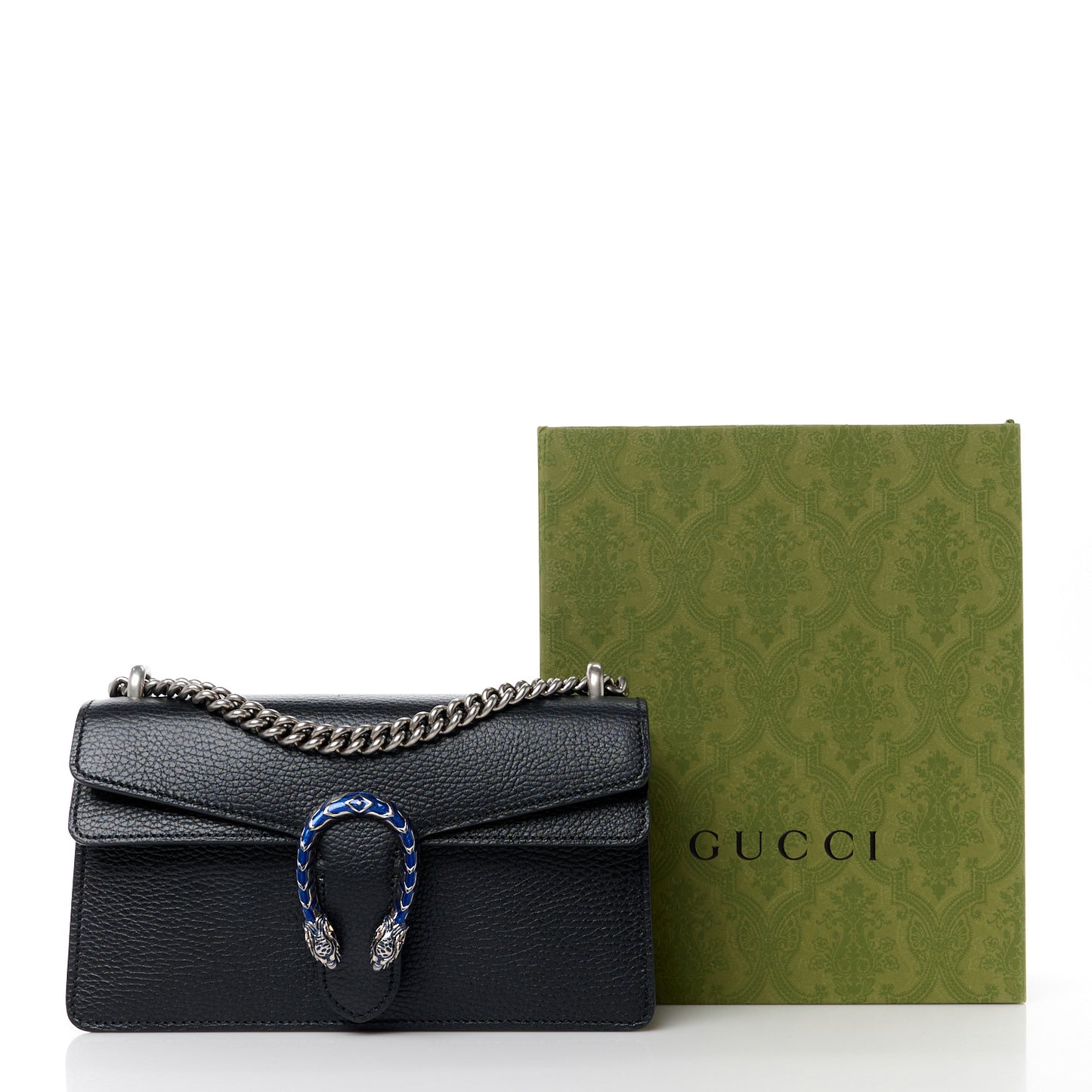 Dollar Calfskin Enamel Small Dionysus Shoulder Bag Black Electric Blue