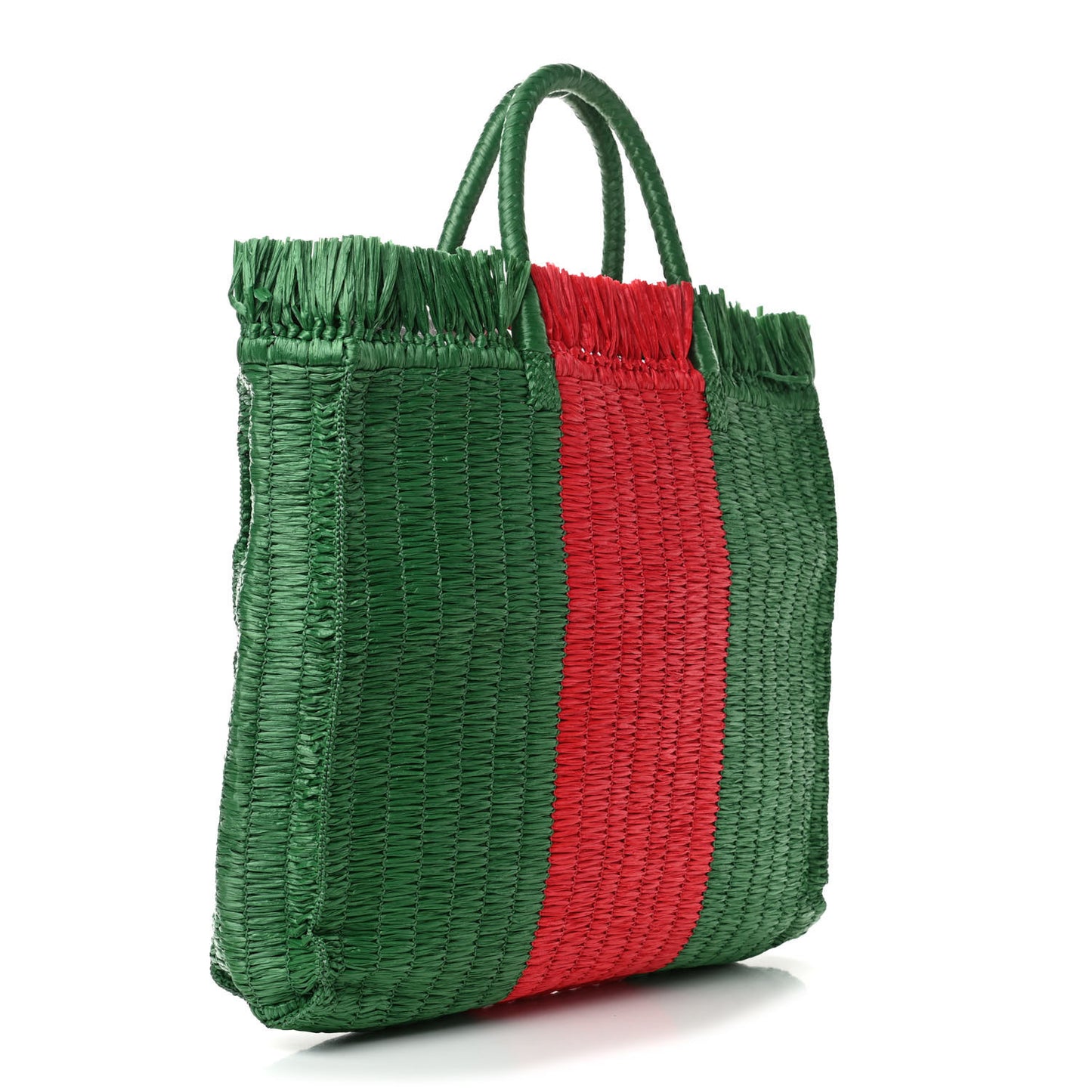 Raffia Linen Web Cestino Tote Bag Red Green