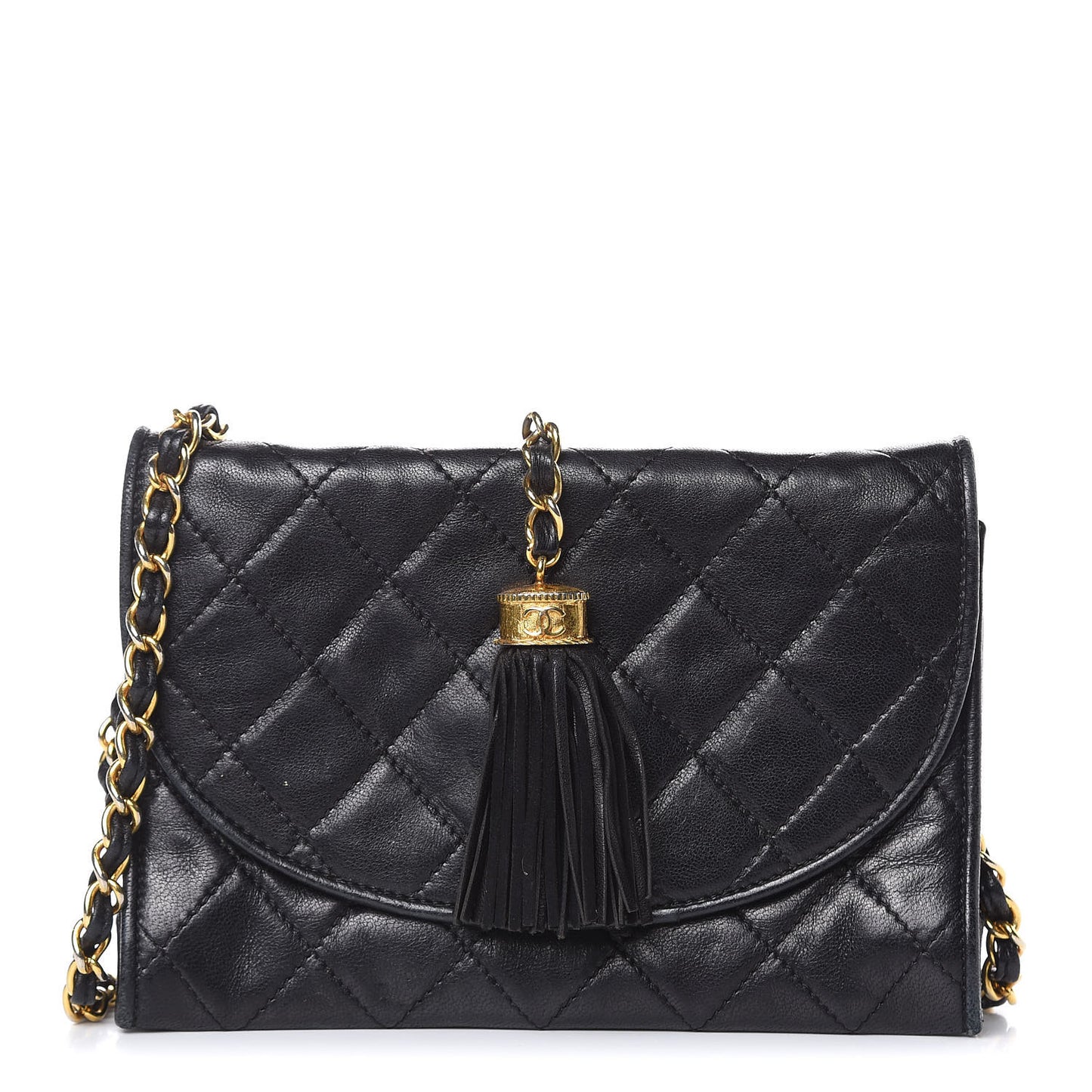 Lambskin Quilted Small Tassel Flap Black
