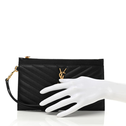 Saint Laurent Grain De Poudre Chevron Monogram Large Bill Pouch Black 2 of 9