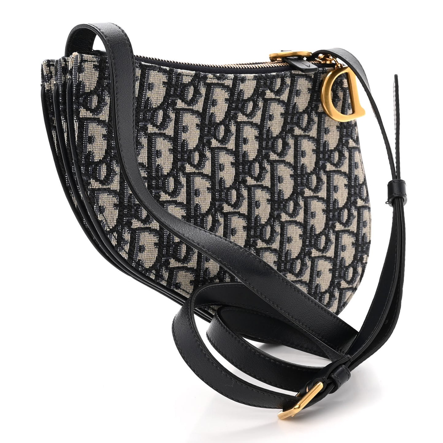 Oblique Saddle Pouch With Strap Navy Blue