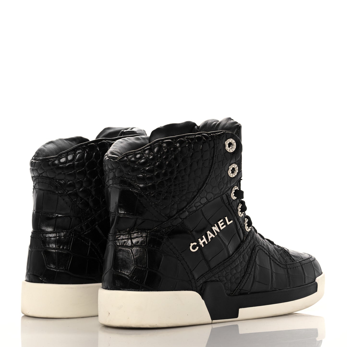 Calfskin Crocodile Embossed Cocodile High Top Sneakers 40 Black