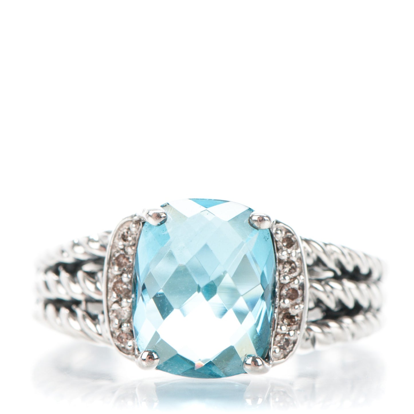 Sterling Silver Diamond Blue Topaz 10mm Petite Wheaton Ring 54 7