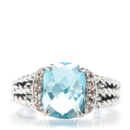 David Yurman Sterling Silver Diamond Blue Topaz 10mm Petite Wheaton Ring 54 7 1 of 4