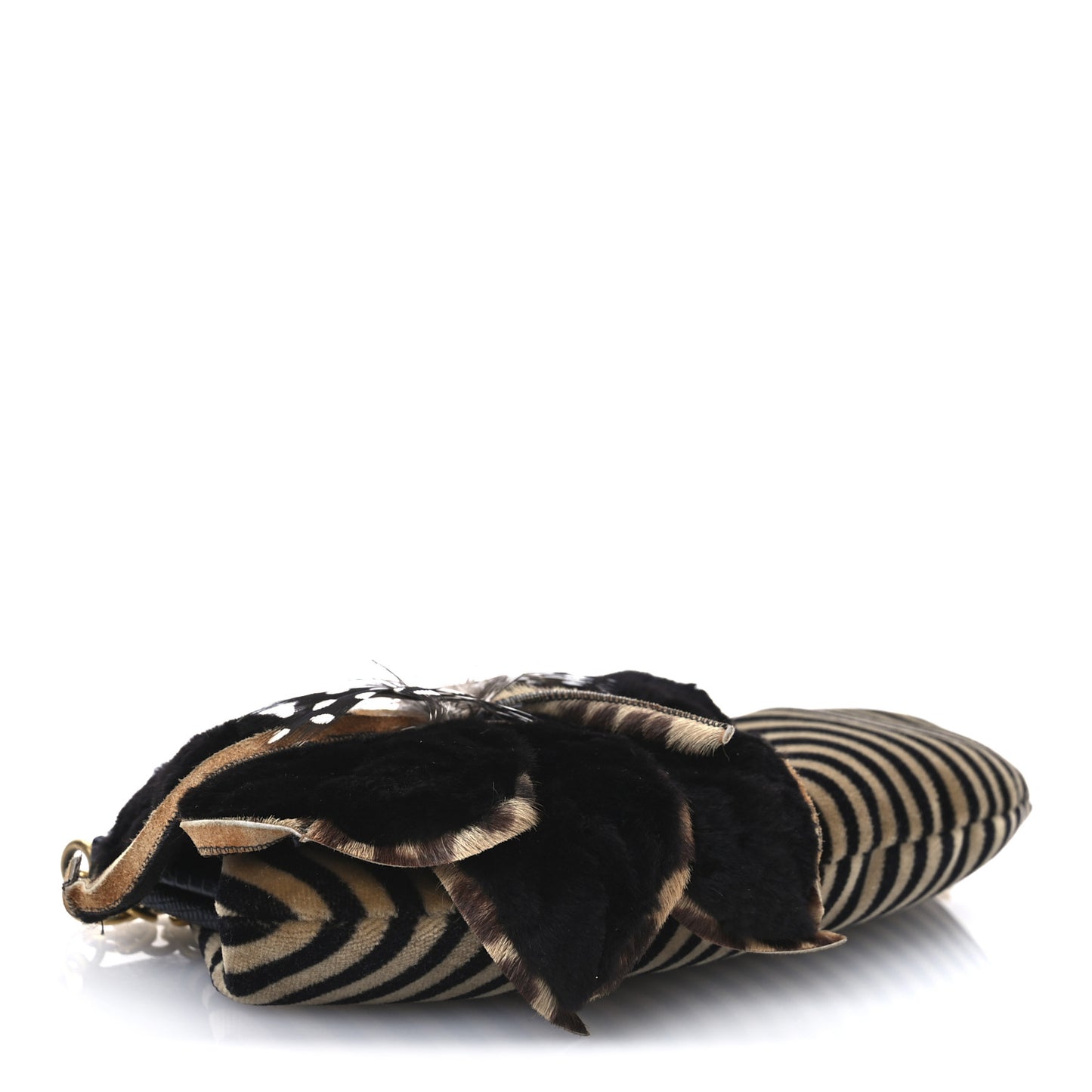 Velvet Mink Pequin Mini Frame Evening Bag Tan Black