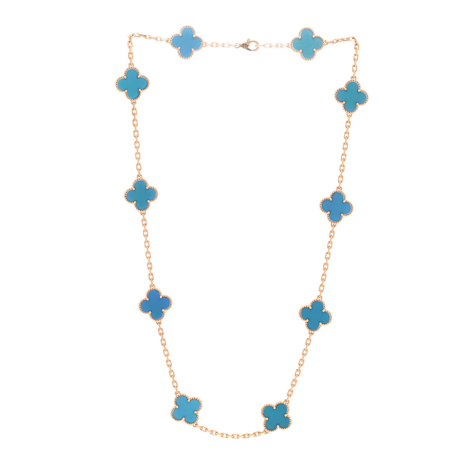 Van Cleef & Arpels 18K Yellow Gold Blue Agate 10 Motifs Vintage Alhambra Necklace 3 of 6