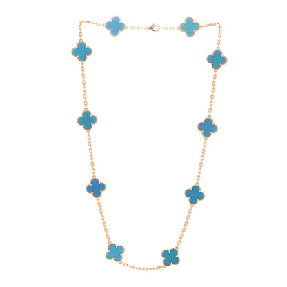 Van Cleef & Arpels 18K Yellow Gold Blue Agate 10 Motifs Vintage Alhambra Necklace 3 of 6