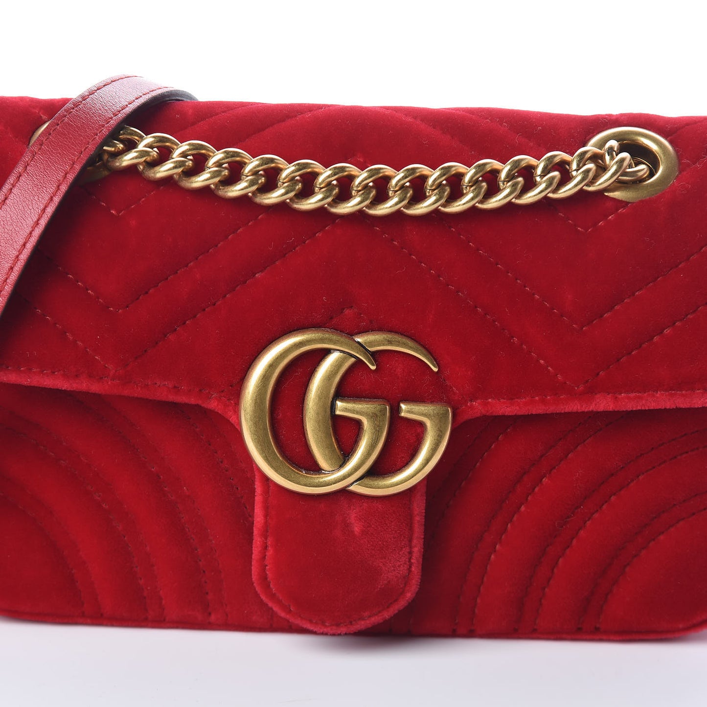 Velvet Matelasse Mini GG Marmont Shoulder Bag Hibiscus Red
