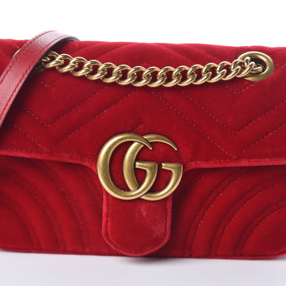 Gucci Velvet Matelasse Mini GG Marmont Shoulder Bag Hibiscus Red 8 of 10