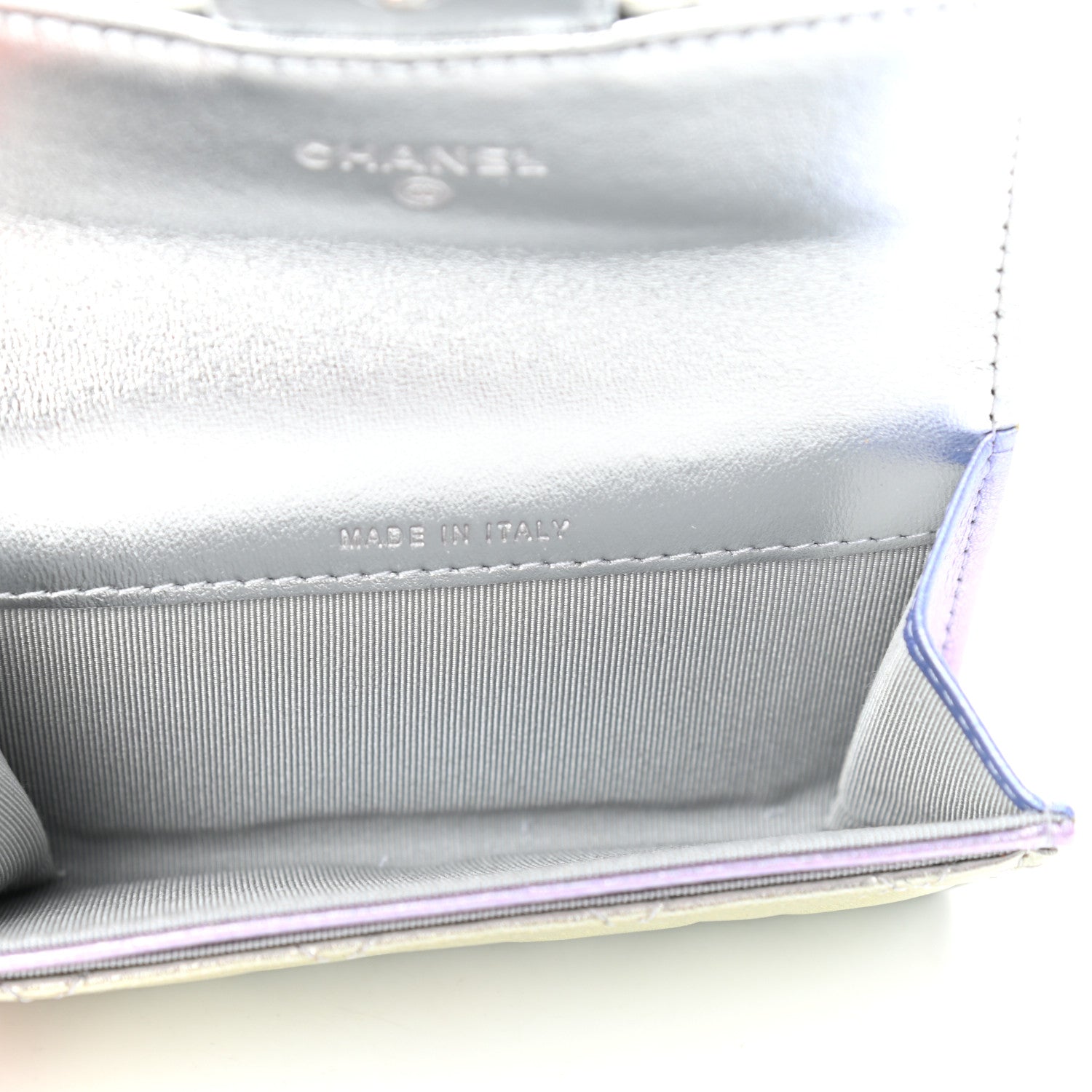 Chanel Gradient Metallic Calfskin Quilted Flap Card Holder Wallet Silver Blue Yellow Purple 5 of 8