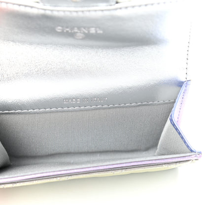Chanel Gradient Metallic Calfskin Quilted Flap Card Holder Wallet Silver Blue Yellow Purple 5 of 8