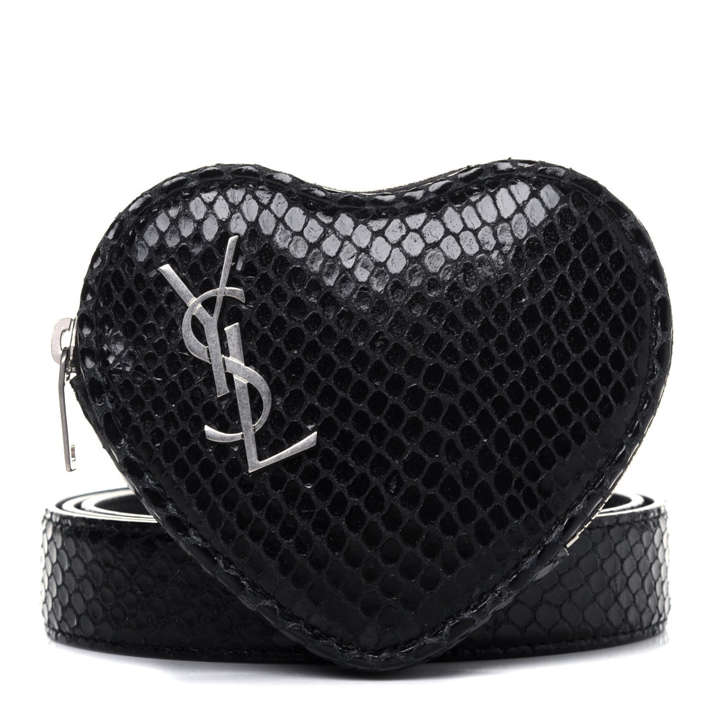 Calfskin Snakeskin Embossed Love Heart Belt Bag Black