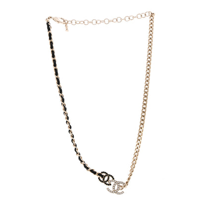 Chanel Metal Calfskin Crystal Double CC Short Necklace Black Gold 3 of 7