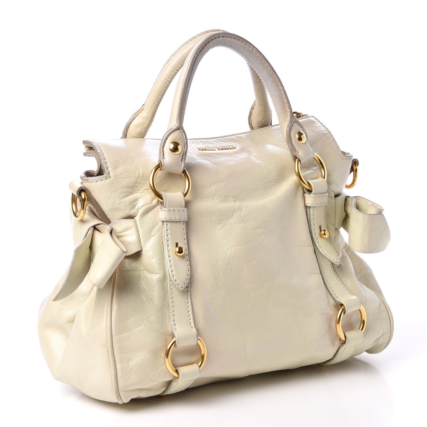 Miu Miu Vitello Lux Bow Bag Satchel Talco 3 of 12