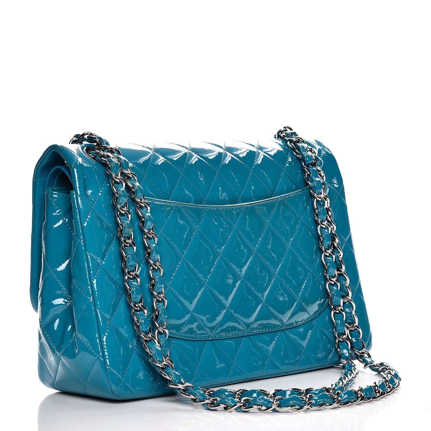 Chanel Patent Calfskin Quilted Jumbo Double Flap Turquoise 3 of 10