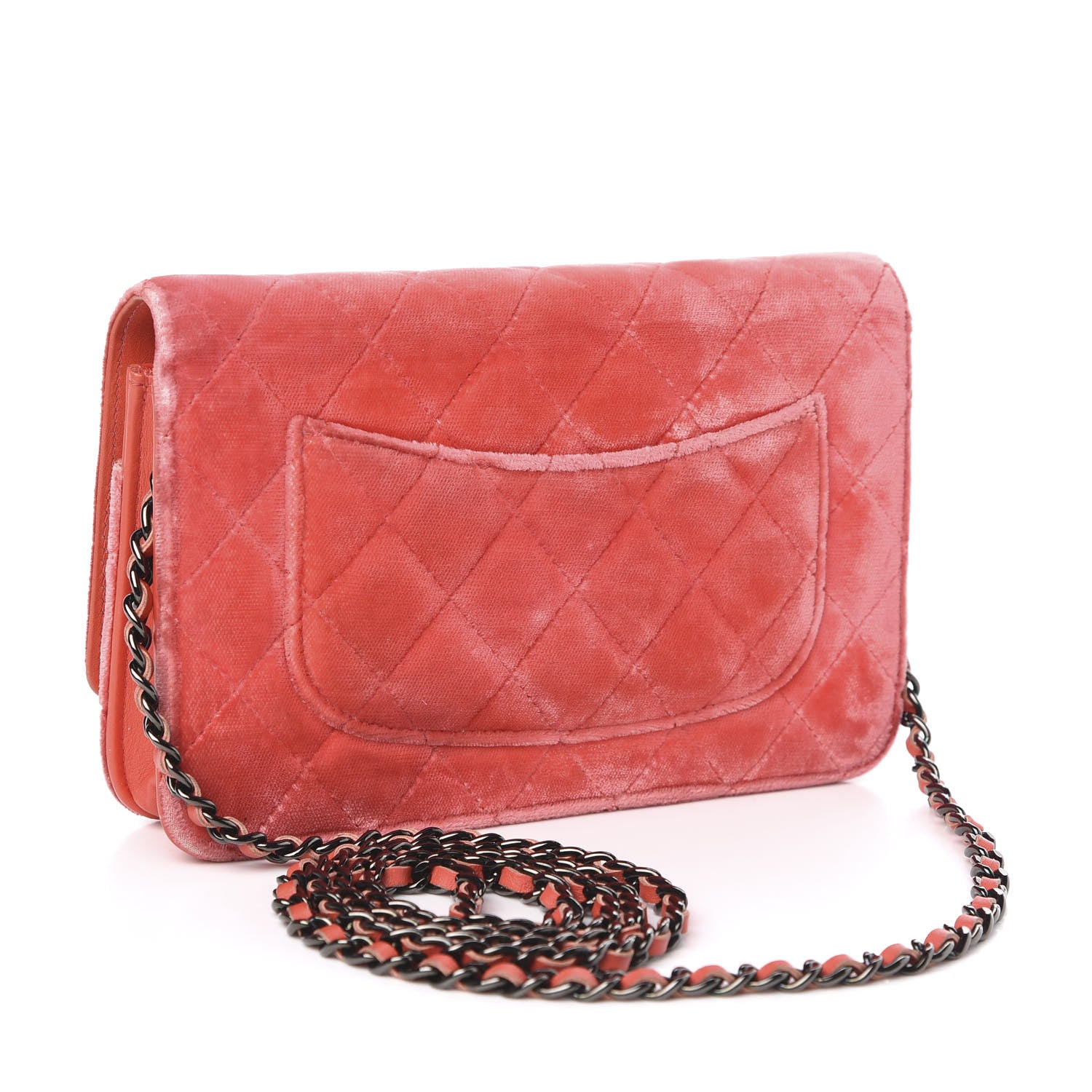 Chanel Velvet Classic Quilted Wallet On Chain WOC Coral 3 of 18