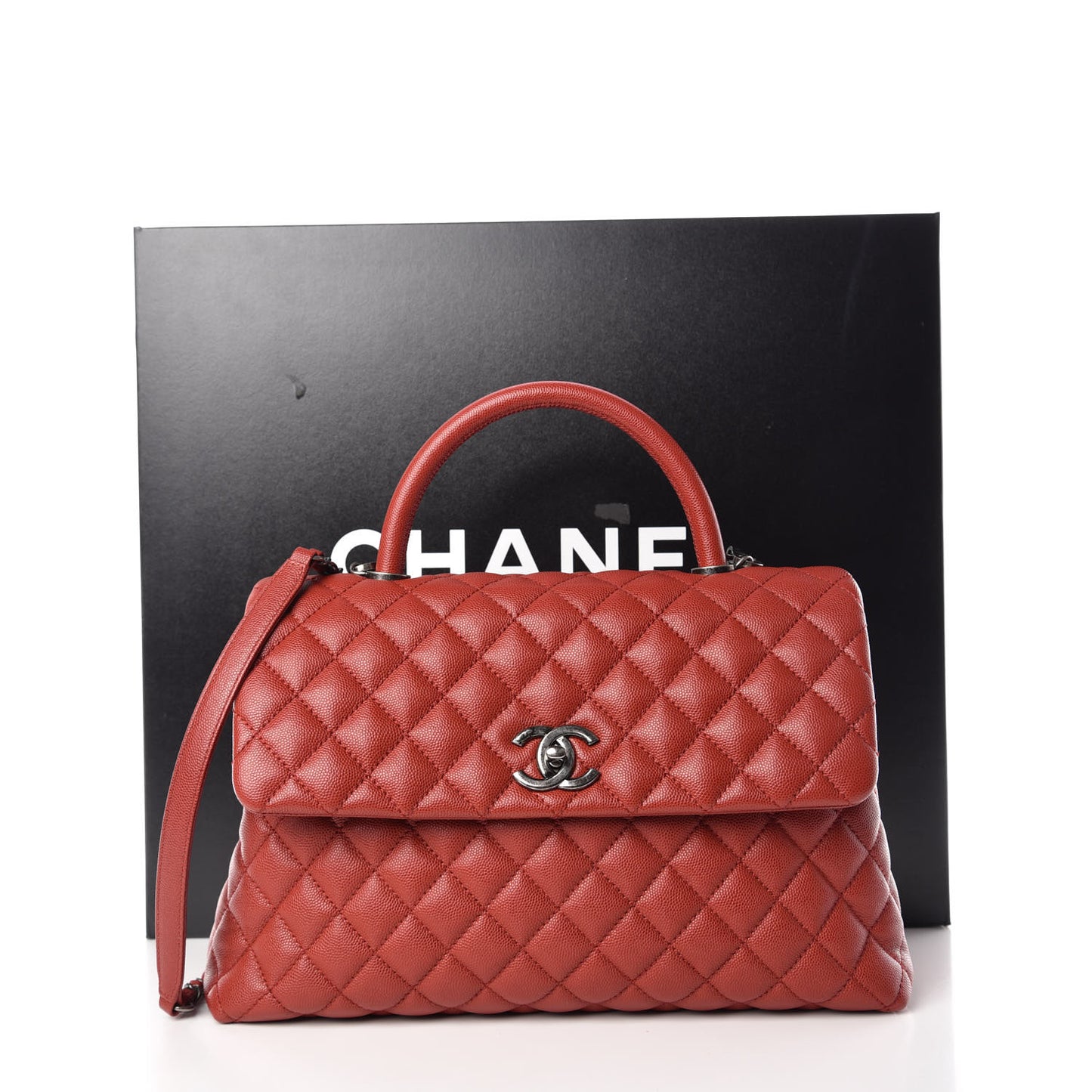 Caviar Quilted Medium Coco Handle Flap Dark Red