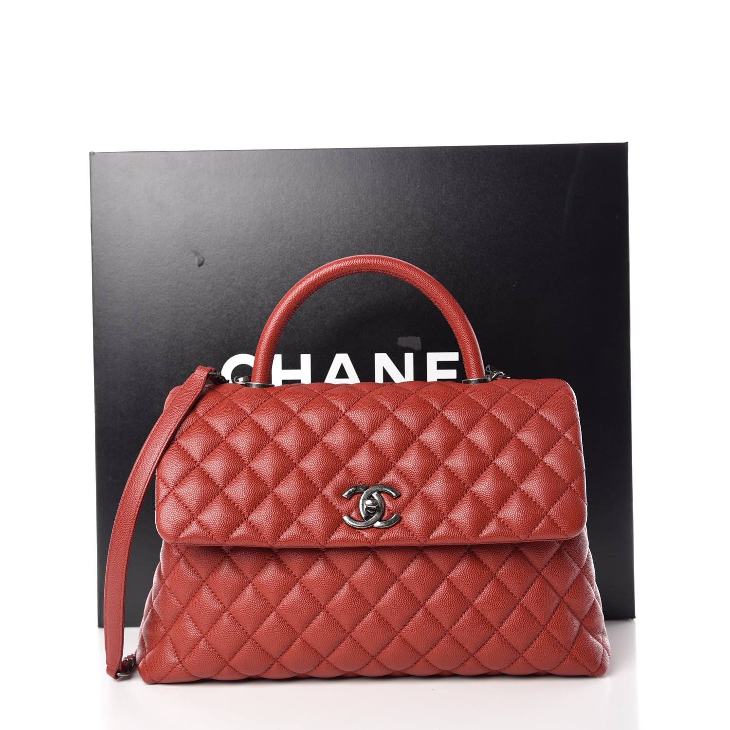 Chanel Caviar Quilted Medium Coco Handle Flap Dark Red 11 of 11