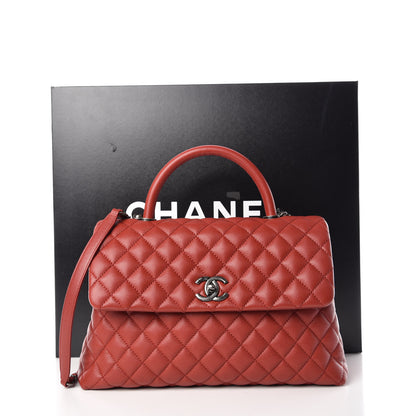 Chanel Caviar Quilted Medium Coco Handle Flap Dark Red 11 of 11
