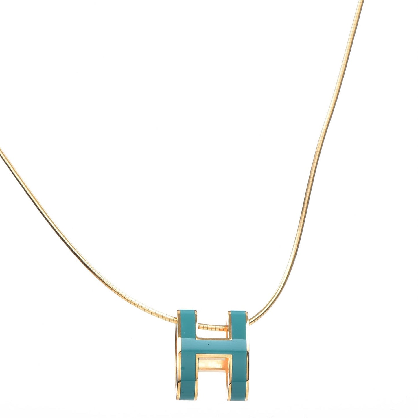 Lacquered Gold Pop H Pendant Necklace Turquoise