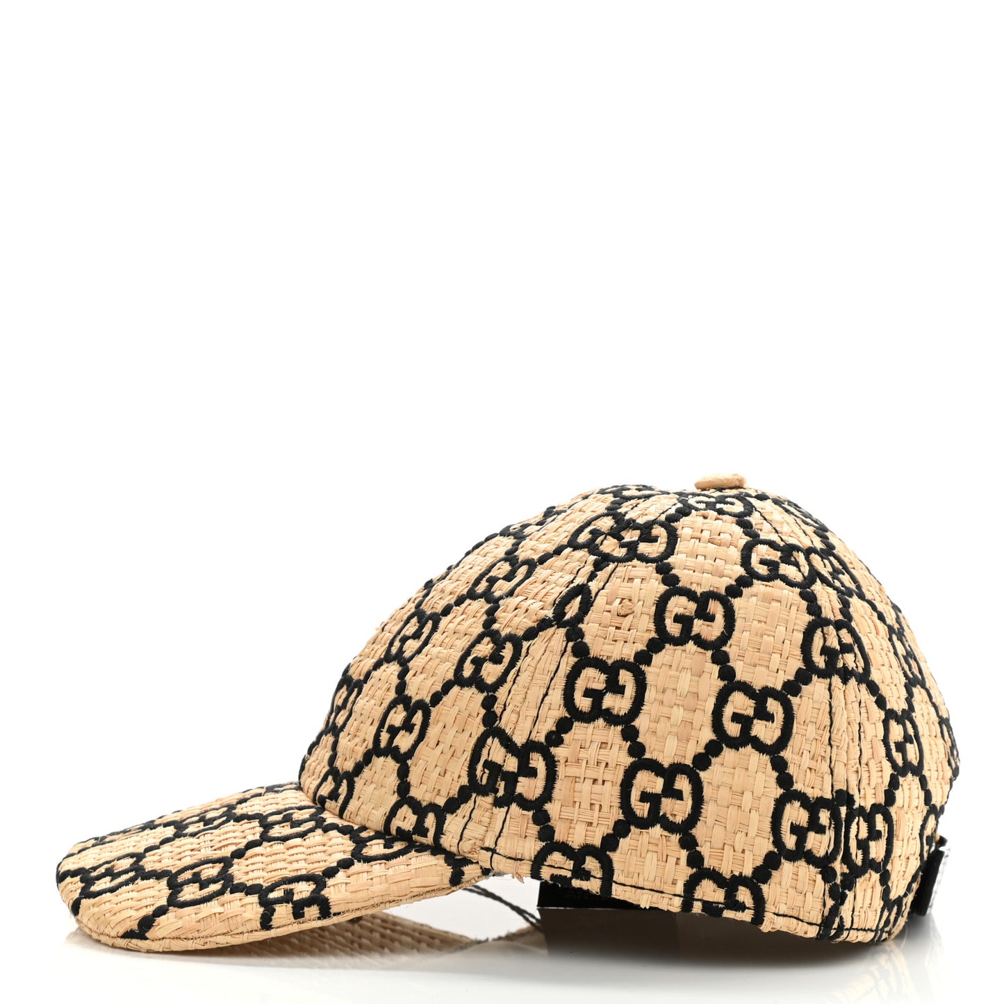 Raffia GG Monogram Elaphe Embroidered Aisha Baseball Hat M Ivory Black